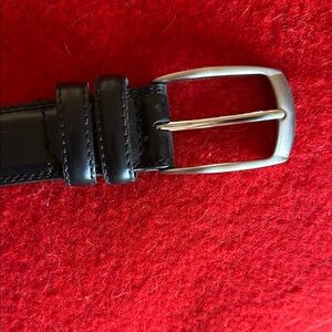 Classic Black Leather Belt with Silver Buckle